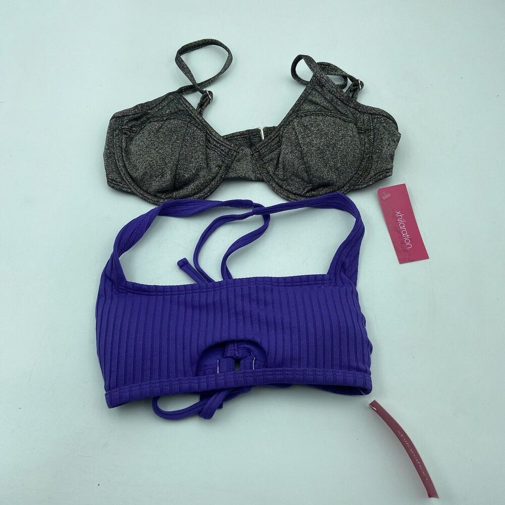Lot of 2 Xhilaration Womens Juniors Small Bikini Tops Silver And Purple